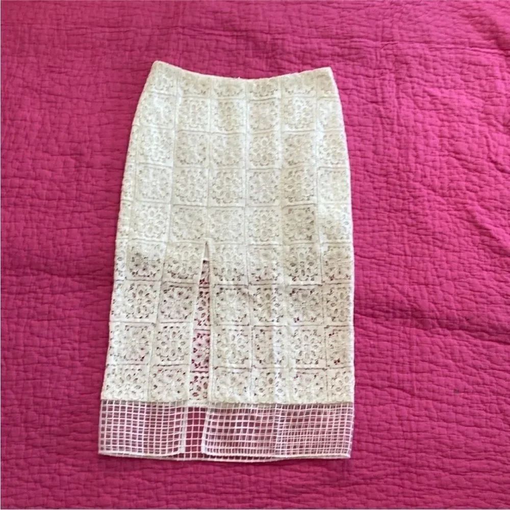 Alexis White Midi Pencil lace Skirt with Slit , XS